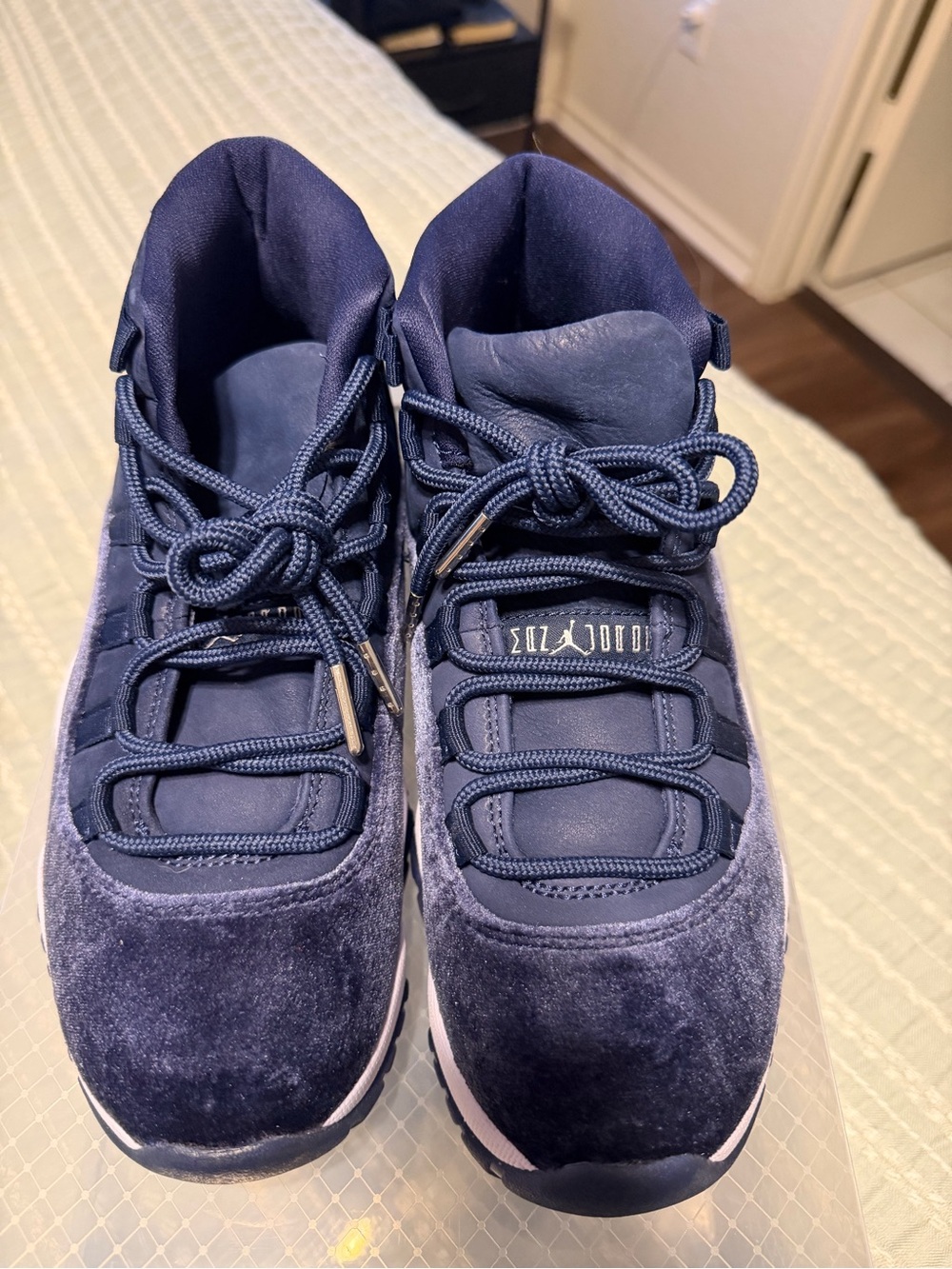 Jordan Women’s Navy Velvet High-Top Sneakers